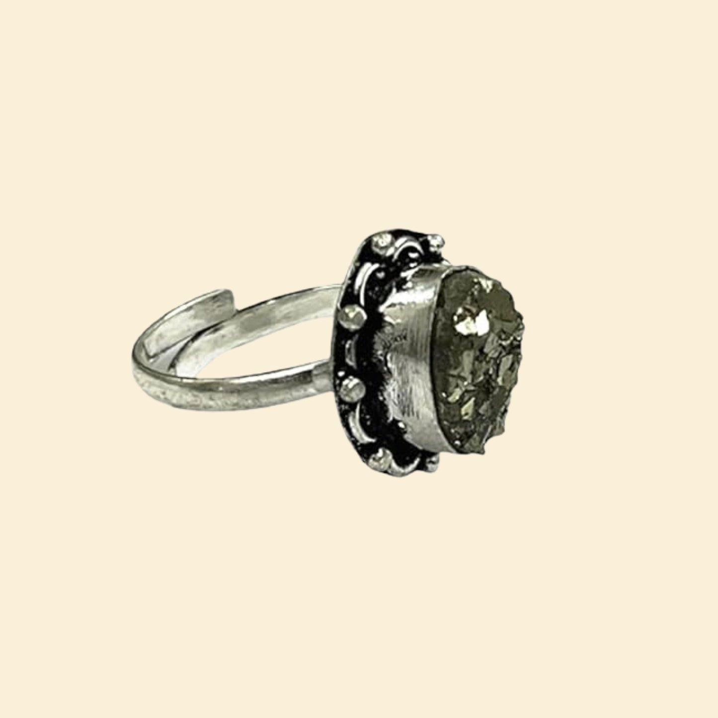 Pyrite Geode Ring - Adjustable Size - Lab Certified