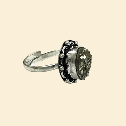 Pyrite Geode Ring - Adjustable Size - Lab Certified