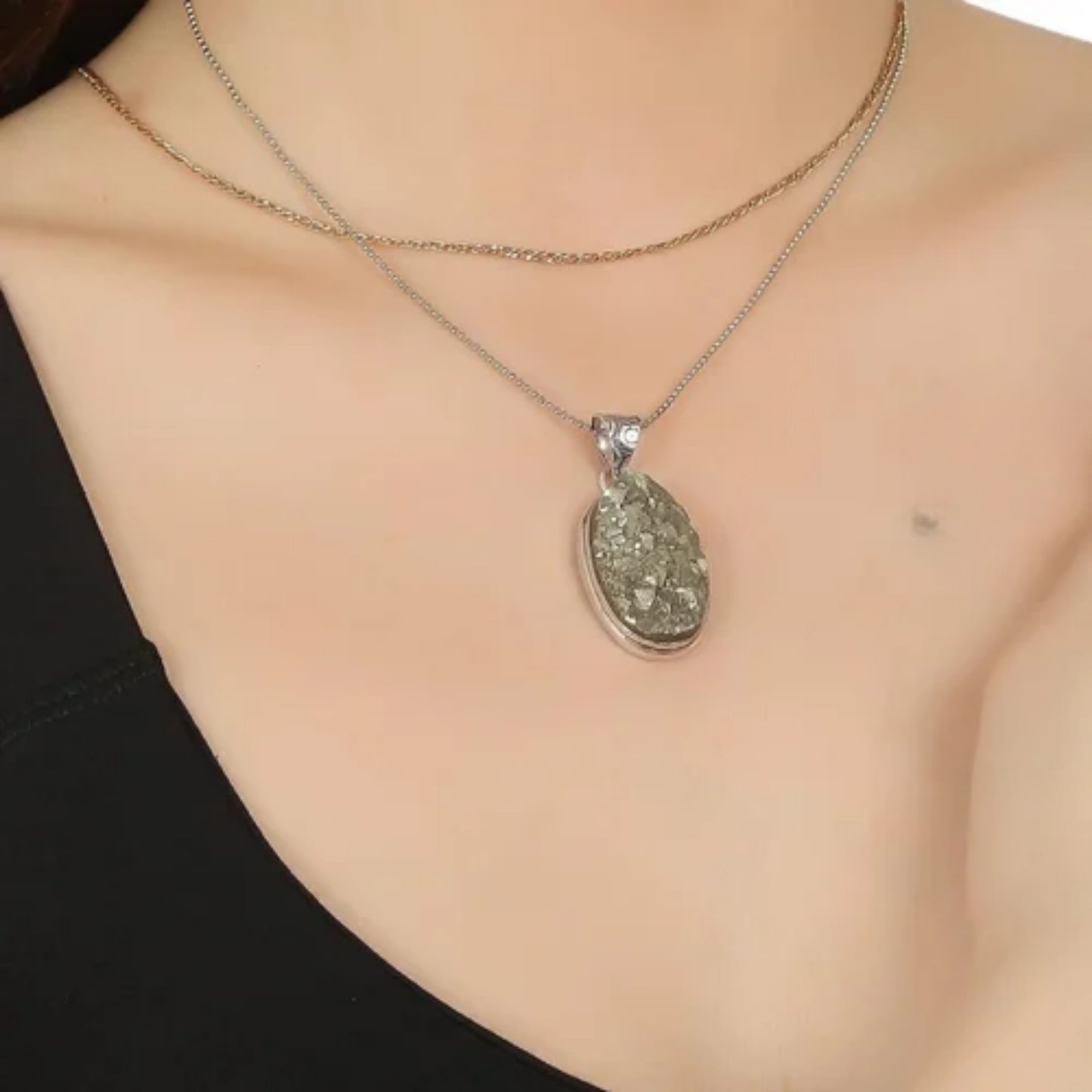 Pyrite Stone Original Pendant Necklace - Certified Pyrite Pendant for Men and Women - Real Pirate Stone Crystal Ring for Money, Wealth, Abundance and Success